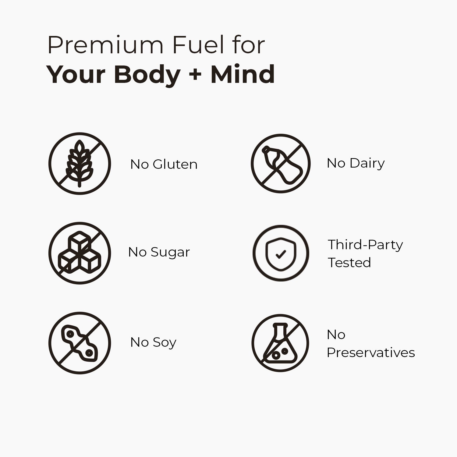 Graphic: This product is gluten-free, dairy-free, sugar-free, and soy-free. All products are preservative-free and third-party tested